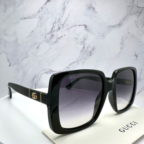 New Gucci Sunglasses Black Square Gold Interlocking GG Metal Logo Italy main image 13